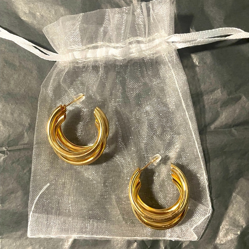 Gold Multi-hoop smaller post earrings. Lead free-nickel free, hypoallergenic.